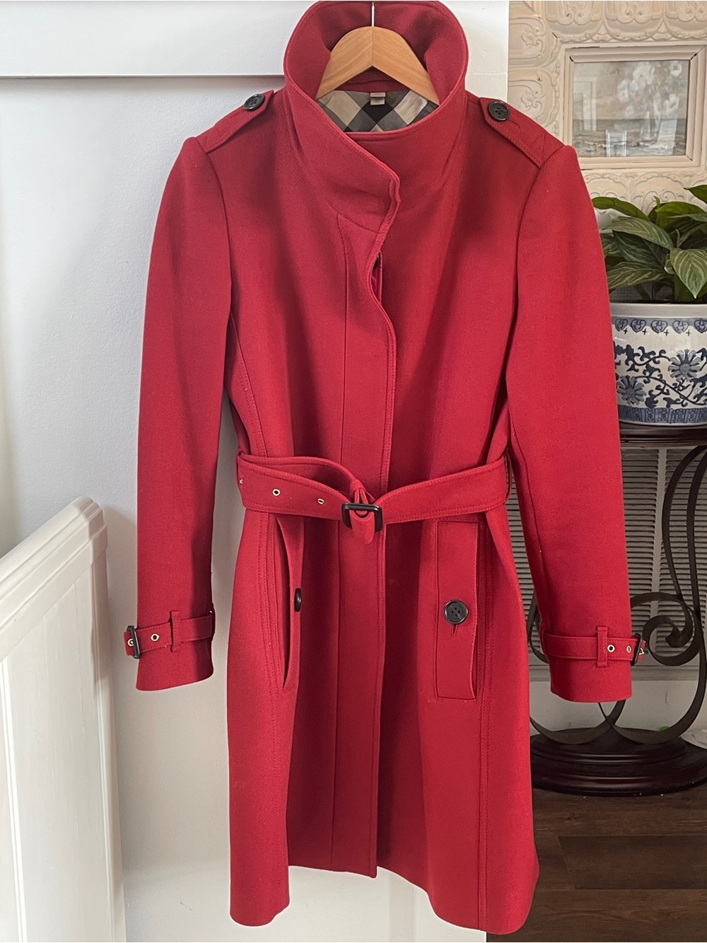 Burberry Red Belted Trench Coat size 8